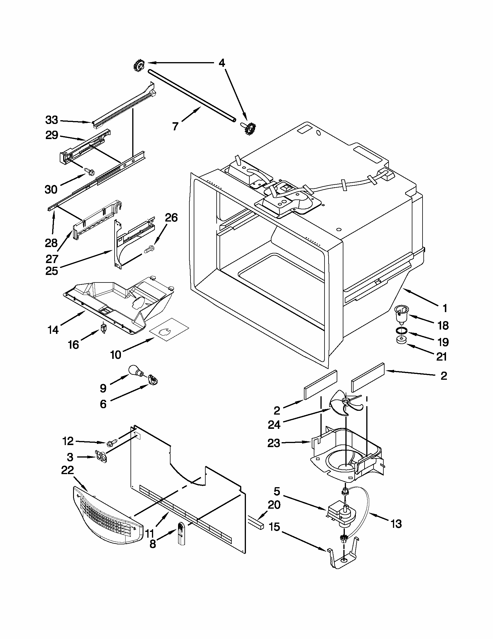Freezer Liner Parts Diagram and Parts List for 59679219011  Kenmore Refrigerator