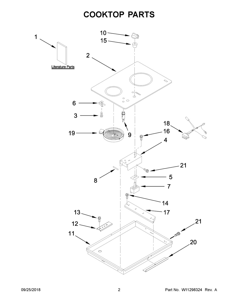Cooktop Parts Diagram and Parts List for KECC056RBL06  Whirlpool Cooktop