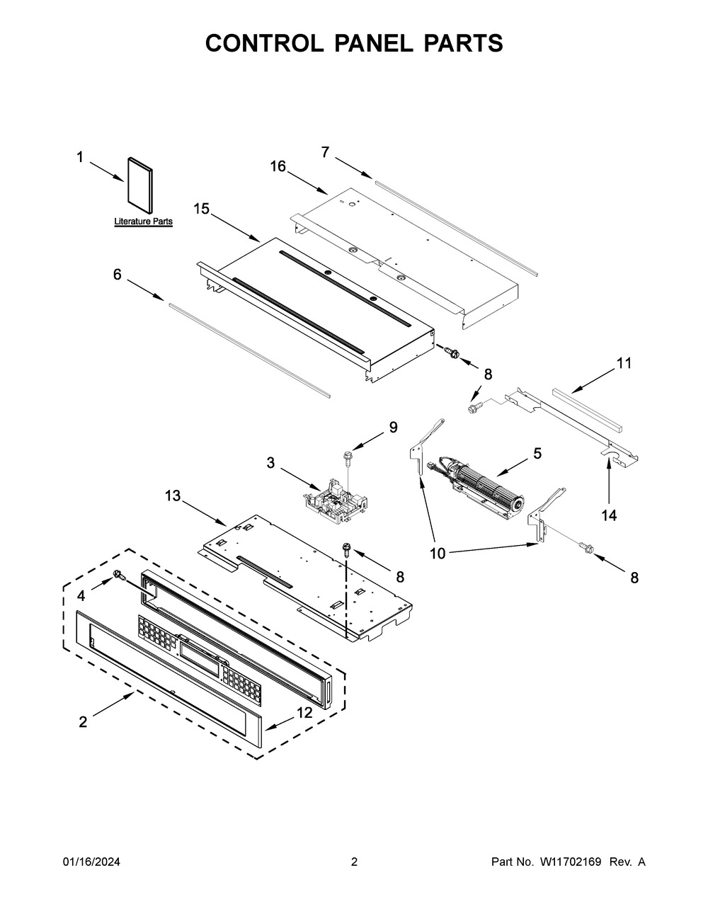 Control Panel Parts Diagram and Parts List for KOES530PSS00  KitchenAid Wall Oven