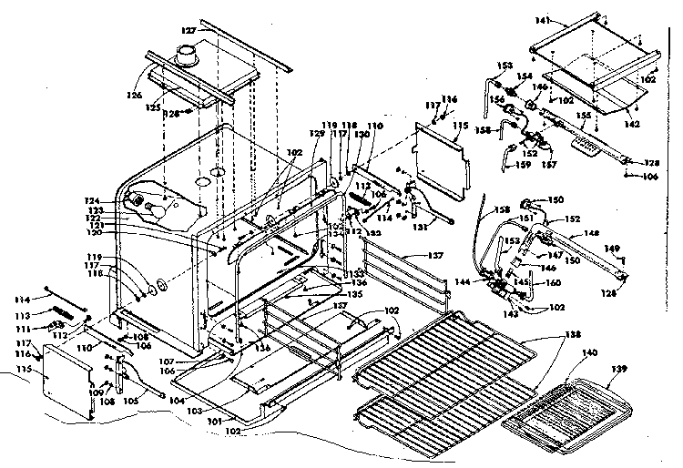 Oven Diagram and Parts List for 1553567201  Kenmore Range