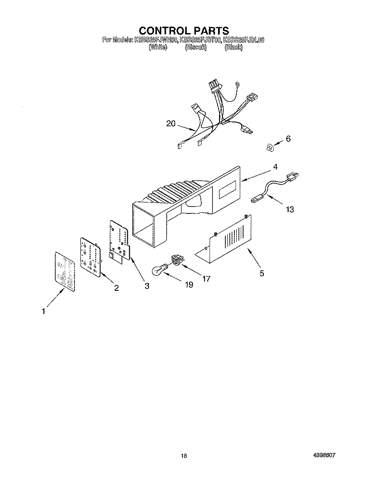 CONTROL Diagram and Parts List for KSBS25FJBL00  KitchenAid Refrigerator
