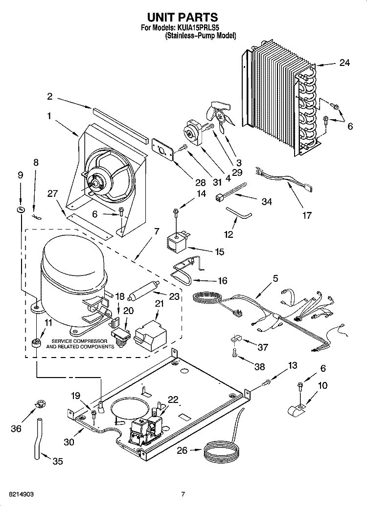 UNIT PARTS, OPTIONAL PARTS (NOT INCLUDED) Diagram and Parts List for KUIA15PRLS5  KitchenAid Ice Maker