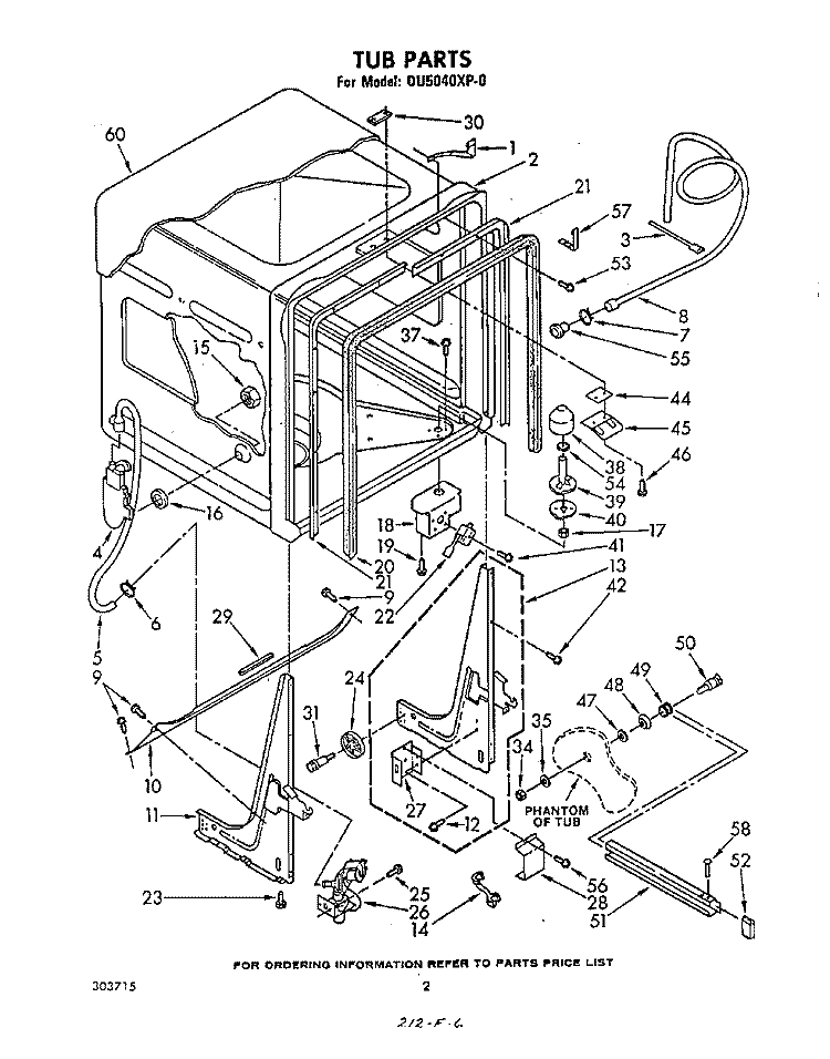 TUB , LITERATURE AND OPTIONAL Diagram and Parts List for DU5040XP0  Whirlpool Dishwasher