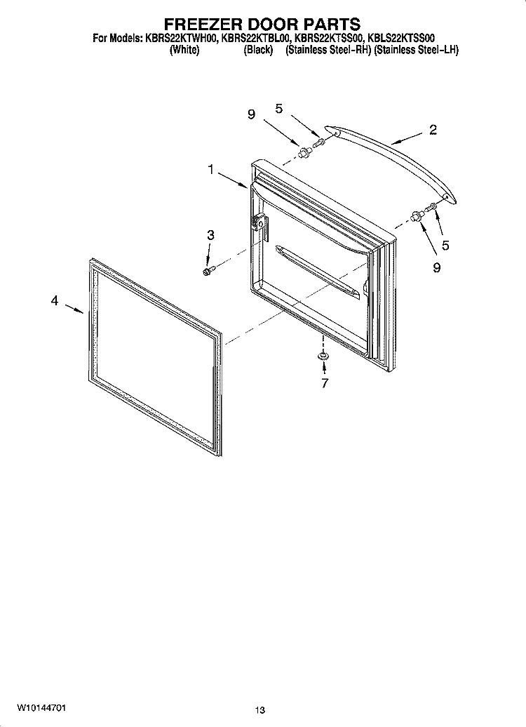 FREEZER DOOR PARTS, OPTIONAL PARTS (NOT INCLUDED) Diagram and Parts List for KBRS22KTSS00  KitchenAid Refrigerator
