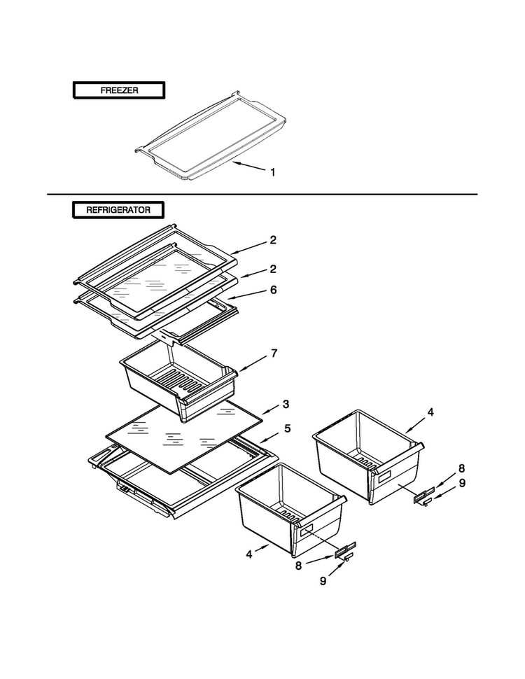 Shelf Parts Diagram and Parts List for W6RXNGFWS02  Whirlpool Refrigerator