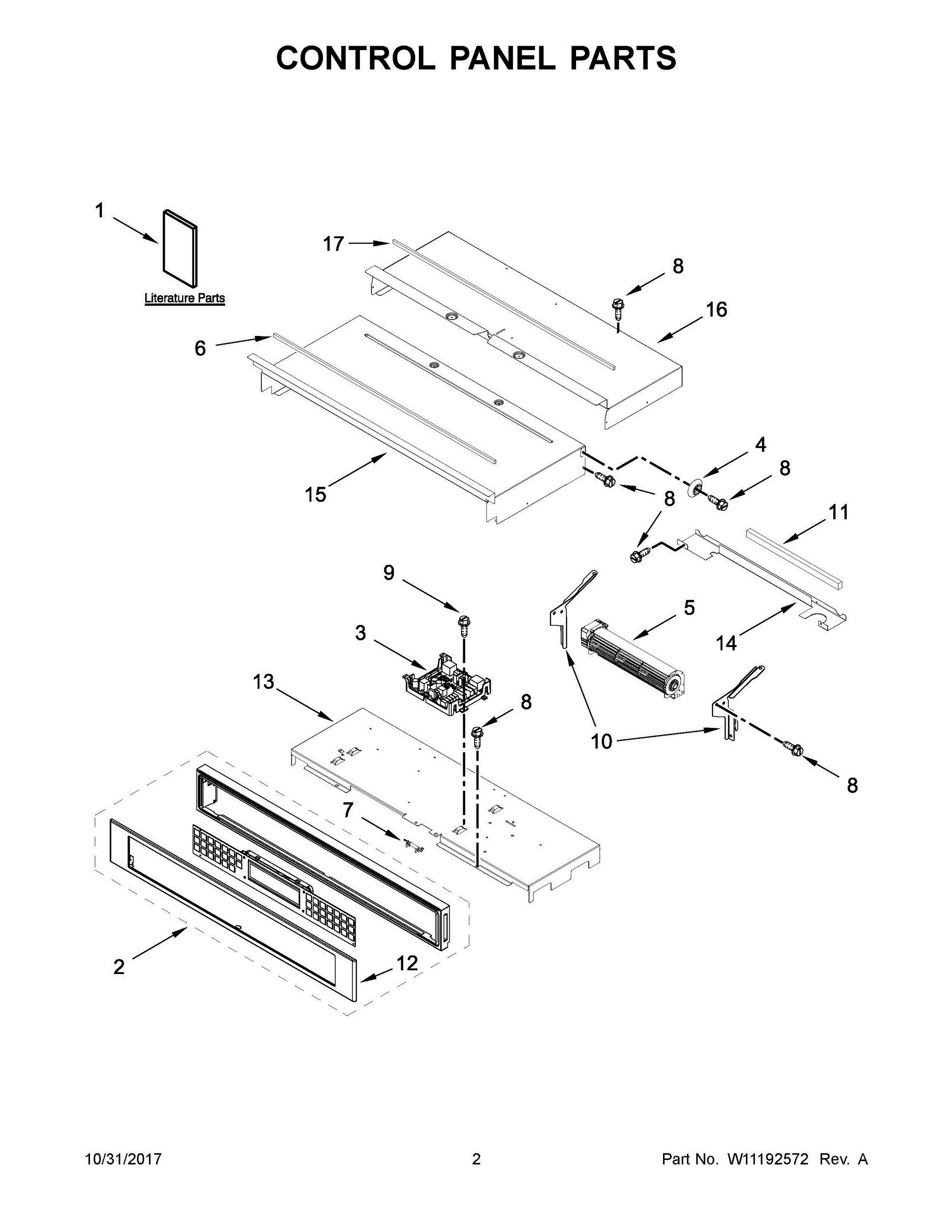 02 - CONTROL PANEL PARTS Diagram and Parts List for KOST100ESS02  Whirlpool Wall Oven