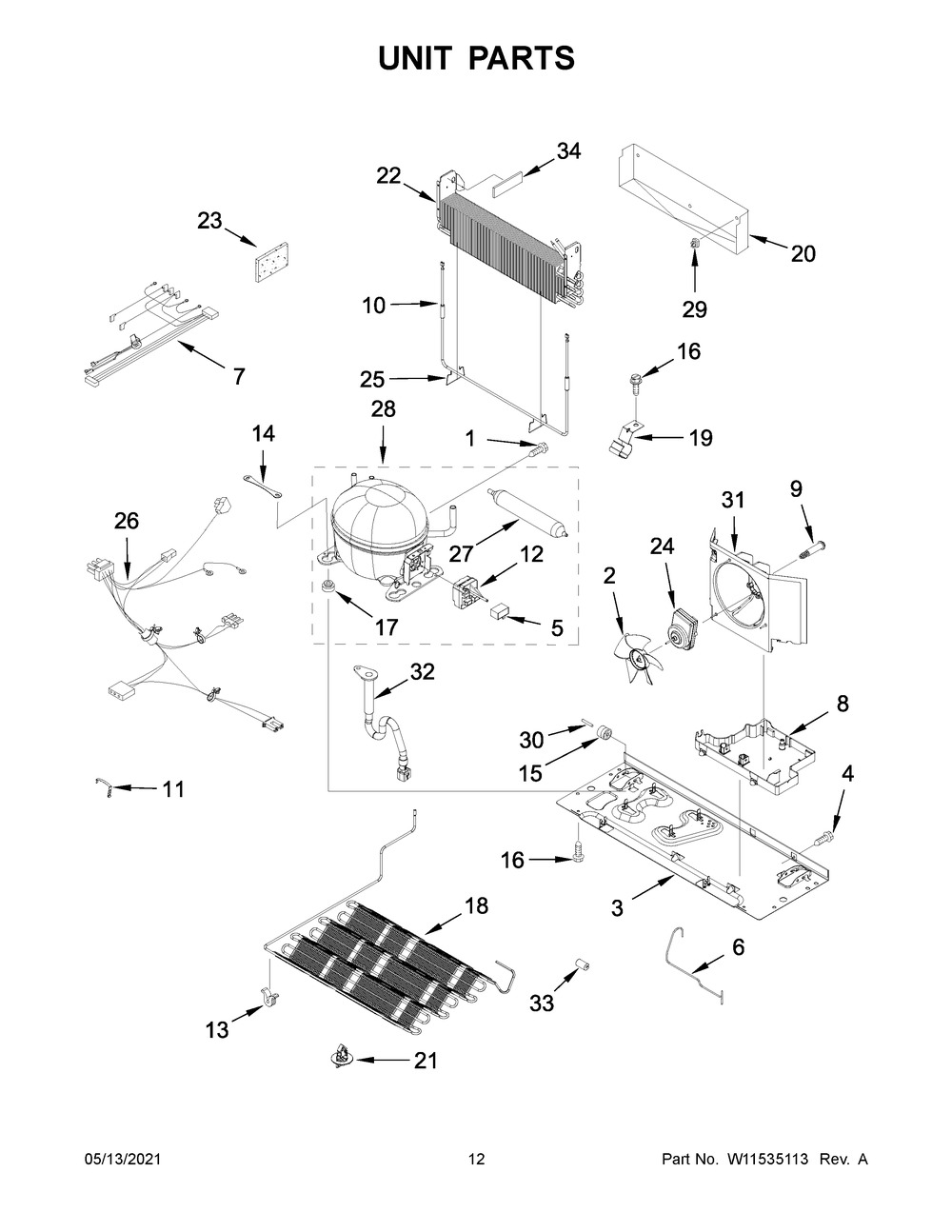 Unit Parts Diagram and Parts List for KRBL109ESS03  Whirlpool Refrigerator