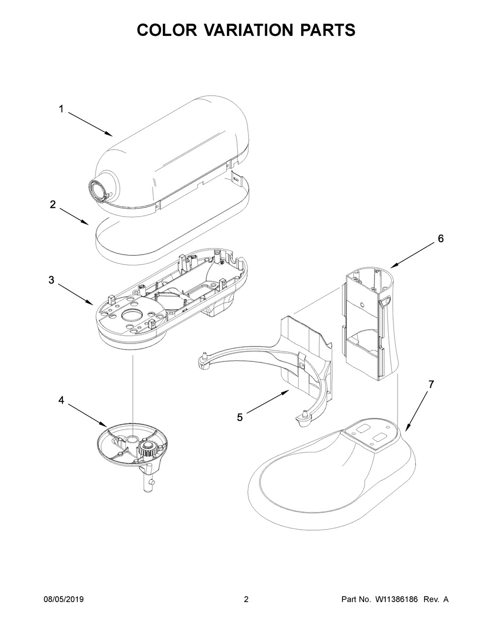 Color Variation Parts Diagram and Parts List for 5KSM6583PWH0  Whirlpool Mixer