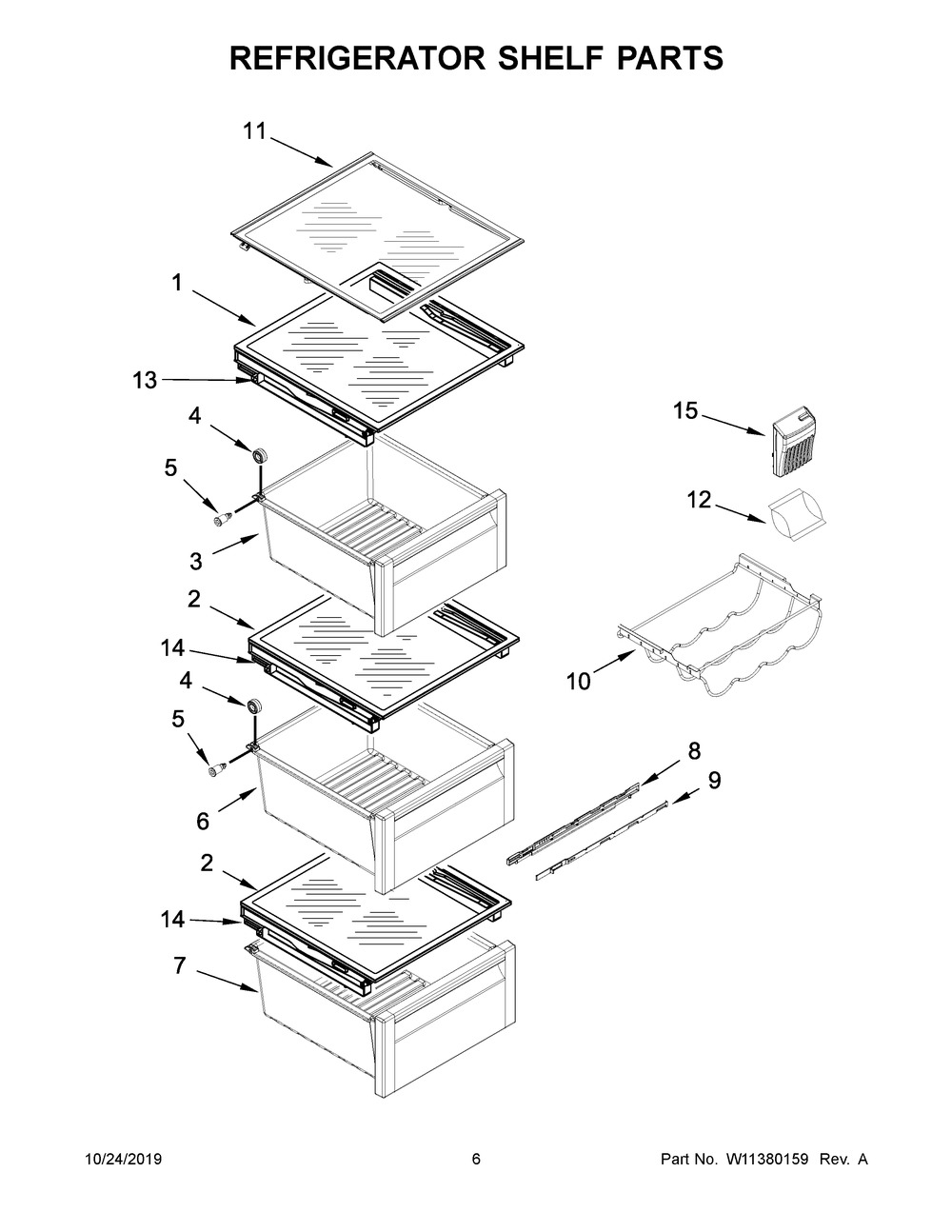 Refrigerator Shelf Parts Diagram and Parts List for KRSC700HBS00  Whirlpool Refrigerator