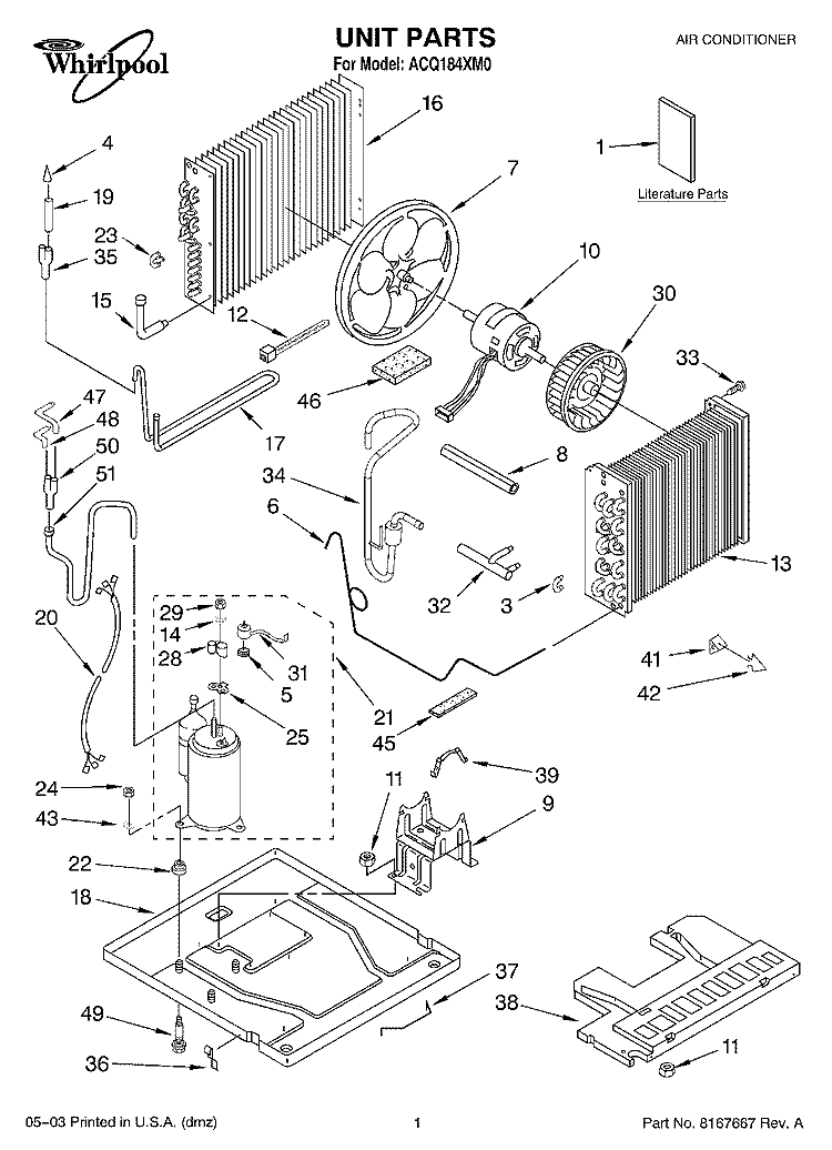 UNIT PARTS Diagram and Parts List for ACQ184XM0  Whirlpool Air Conditioner
