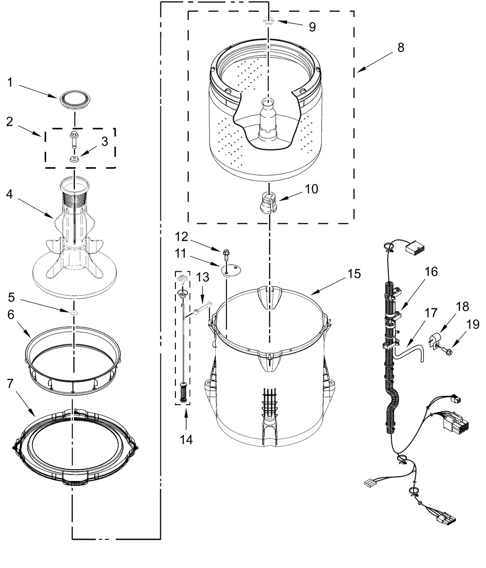 Basket And Tub Parts Diagram and Parts List for MAT23MNAGW0  Whirlpool Washer