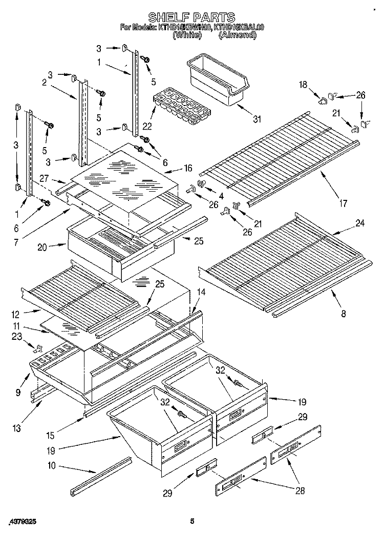 SHELF, LIT/OPTIONAL Diagram and Parts List for KTHD18KBWH00  Whirlpool Refrigerator