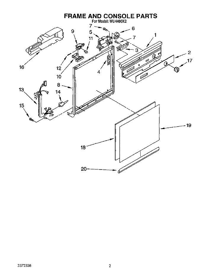 FRAME AND CONSOLE Diagram and Parts List for WU4400X2  Roper Dishwasher