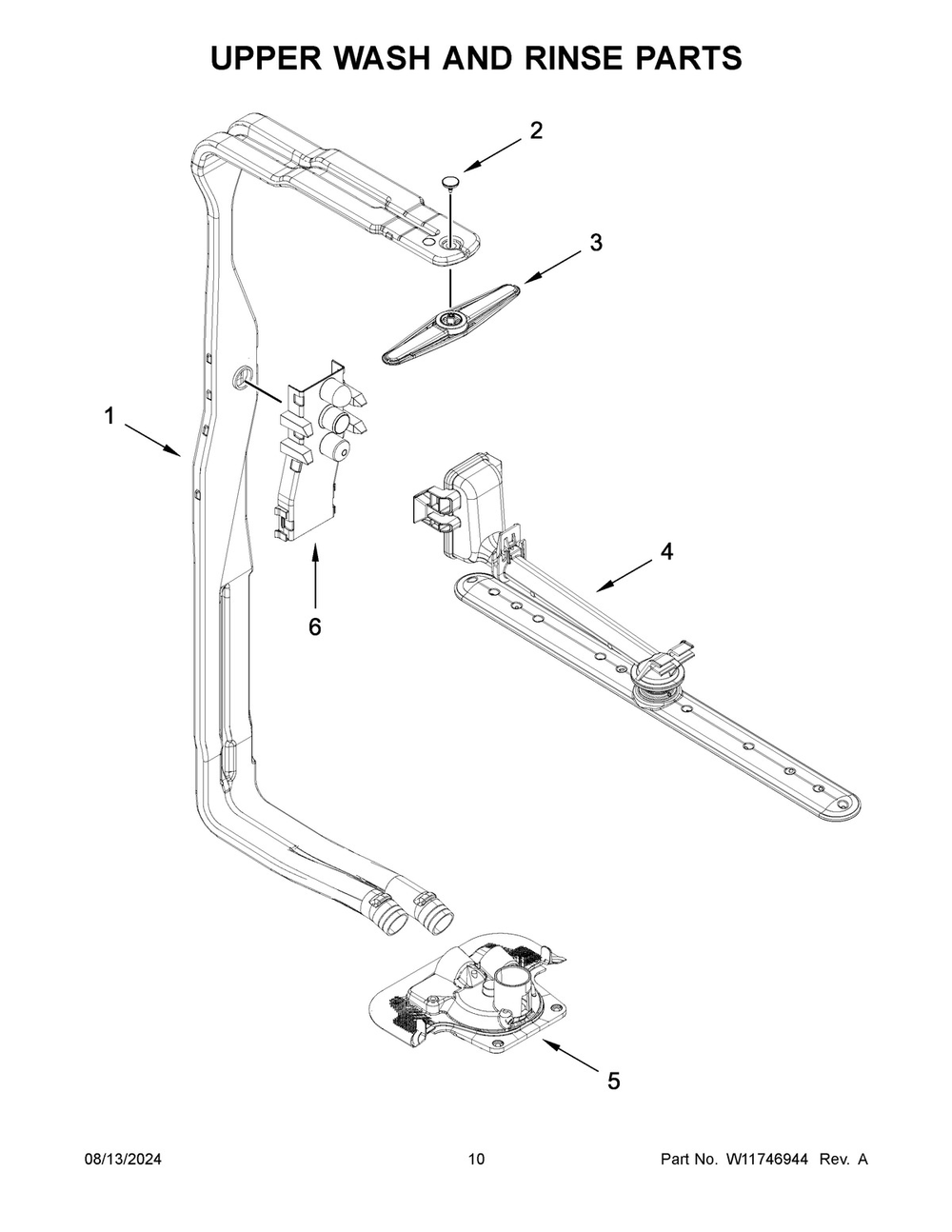 06 - Upper Wash And Rinse Parts Diagram and Parts List for MDPS6124RZ1  Whirlpool Dishwasher