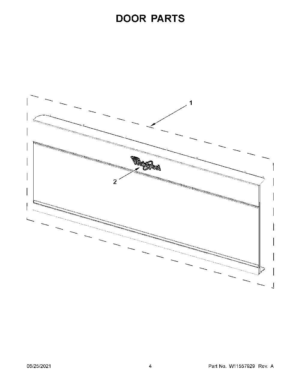 03 - Door Parts Diagram and Parts List for WML75011HB10  Whirlpool Microwave