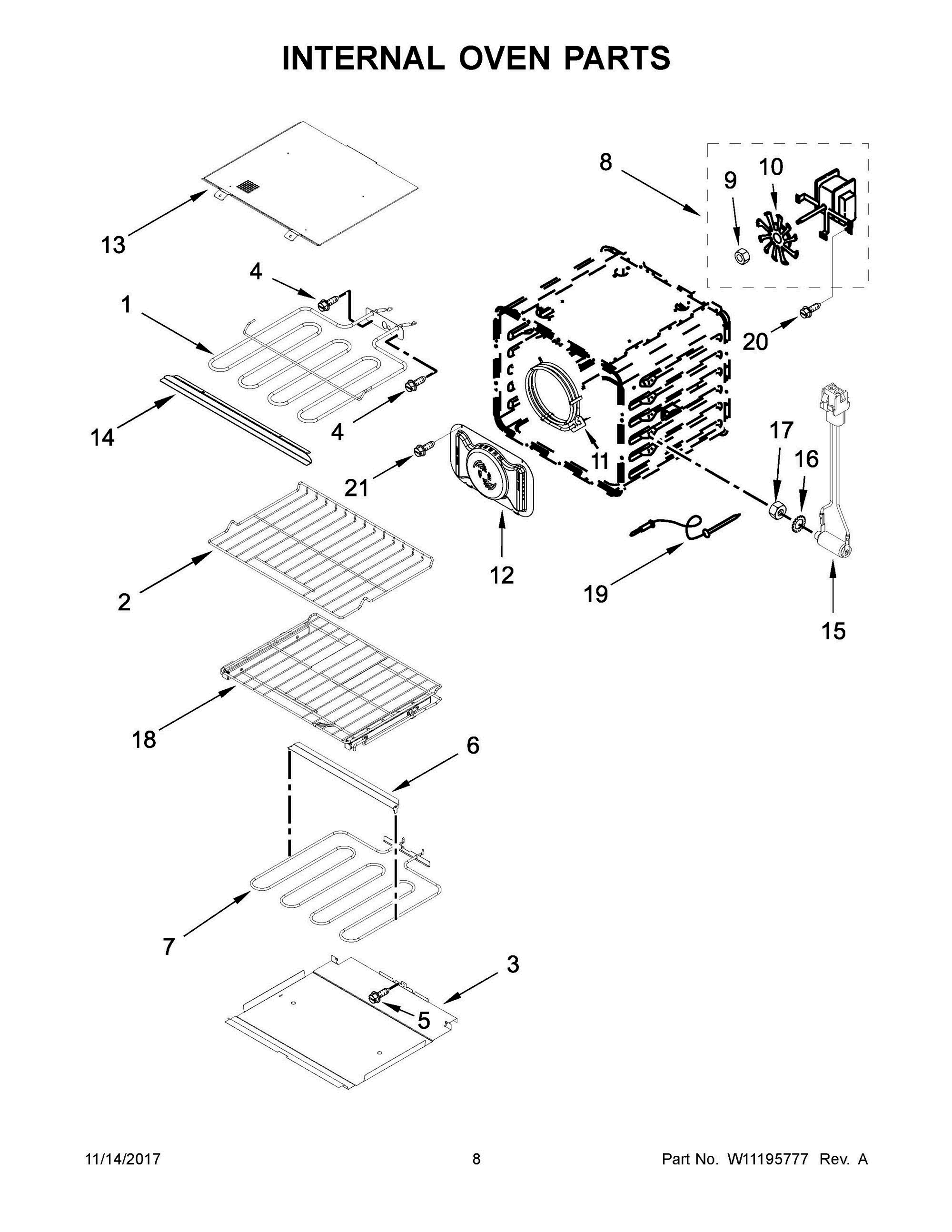 05 - INTERNAL OVEN PARTS Diagram and Parts List for KOSE500EWH03  Whirlpool Wall Oven