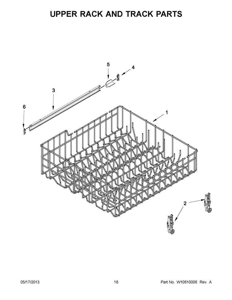 UPPER RACK AND TRACK PARTS Diagram and Parts List for IUD3100BW1  Whirlpool Dishwasher