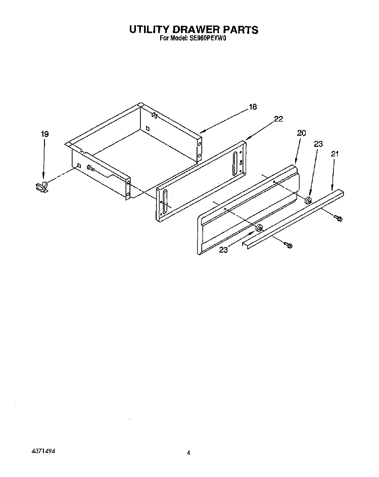 UTILITY DRAWER Diagram and Parts List for SE960PEYW0  Whirlpool Range