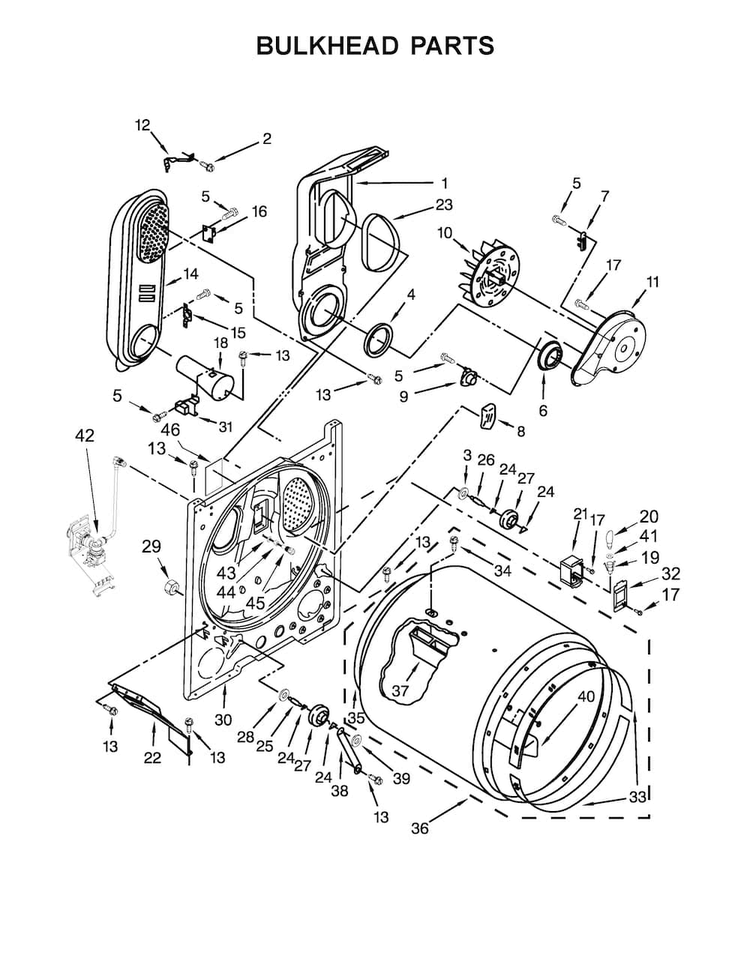 Bulkhead Parts Diagram and Parts List for 11077132410  Kenmore Dryer