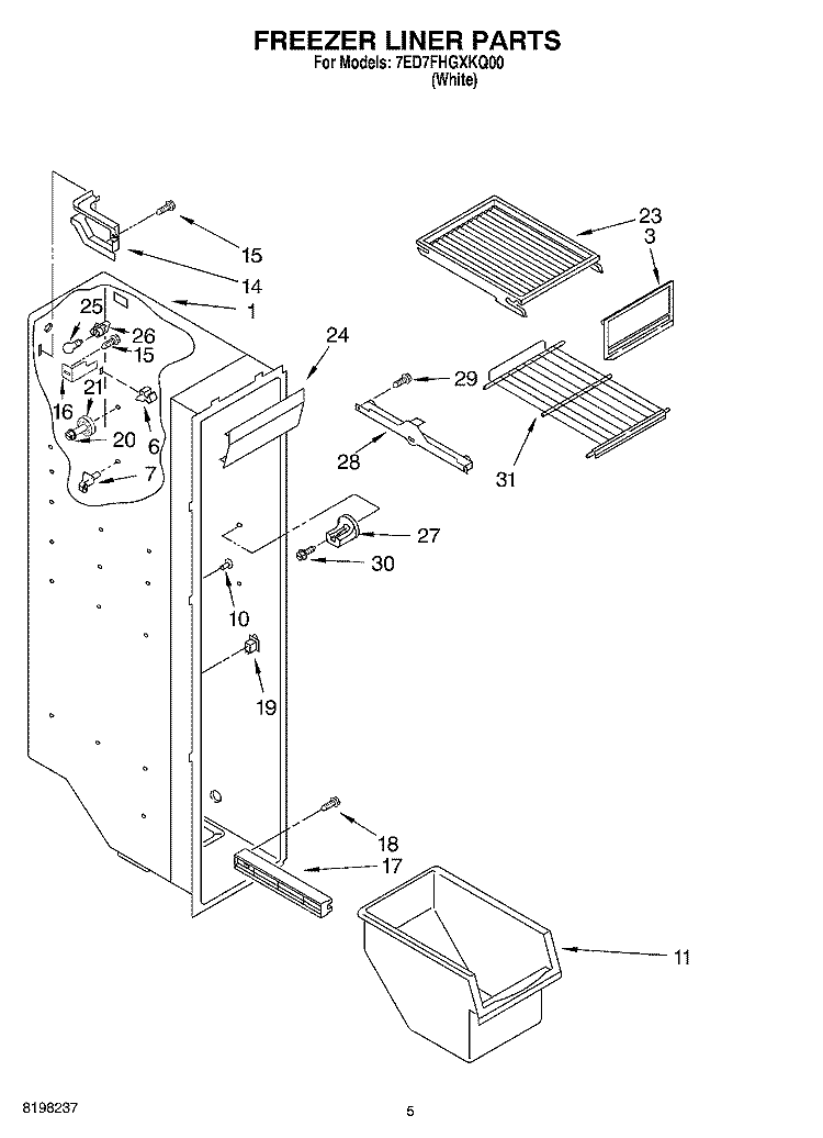 FREEZER LINER Diagram and Parts List for 7ED7FHGXKQ00  Whirlpool Refrigerator