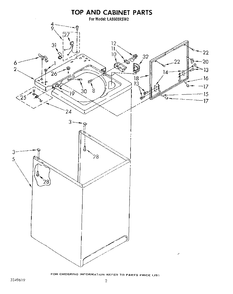 TOP AND CABINET , LITERATURE AND OPTIONAL Diagram and Parts List for LA9800XSW2  Whirlpool Washer
