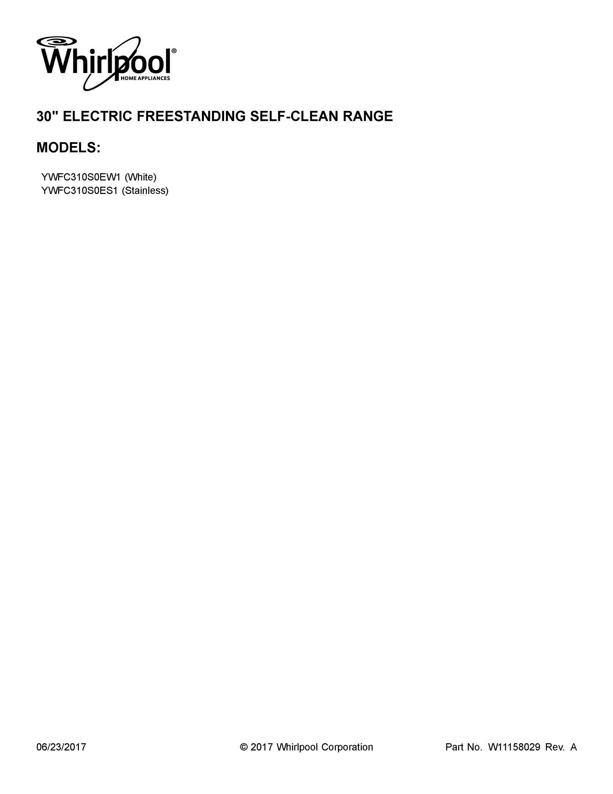 01 - COVER SHEET Diagram and Parts List for YWFC310S0ES1  Whirlpool Range