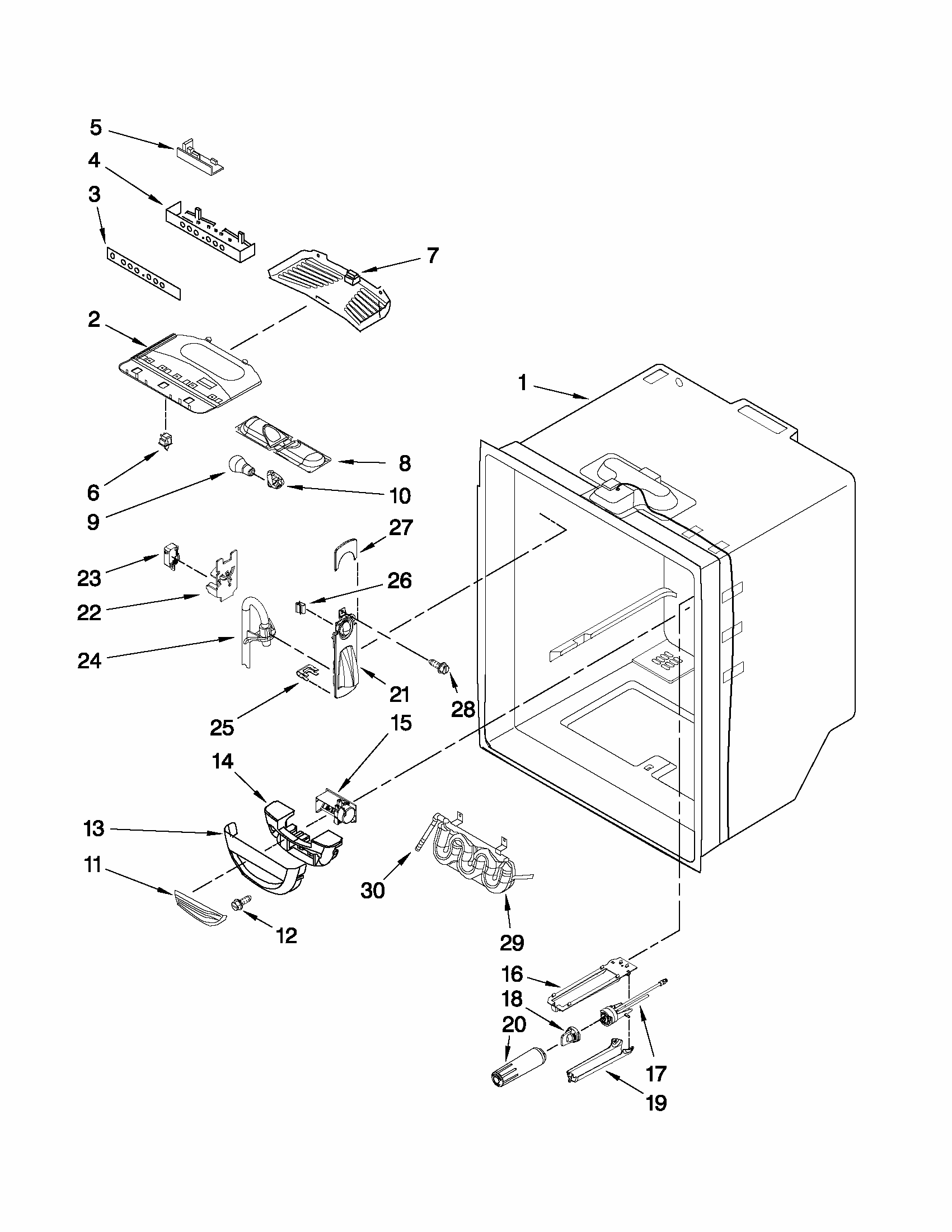 Refrigerator Liner Parts Diagram and Parts List for 59679532014  Kenmore Refrigerator