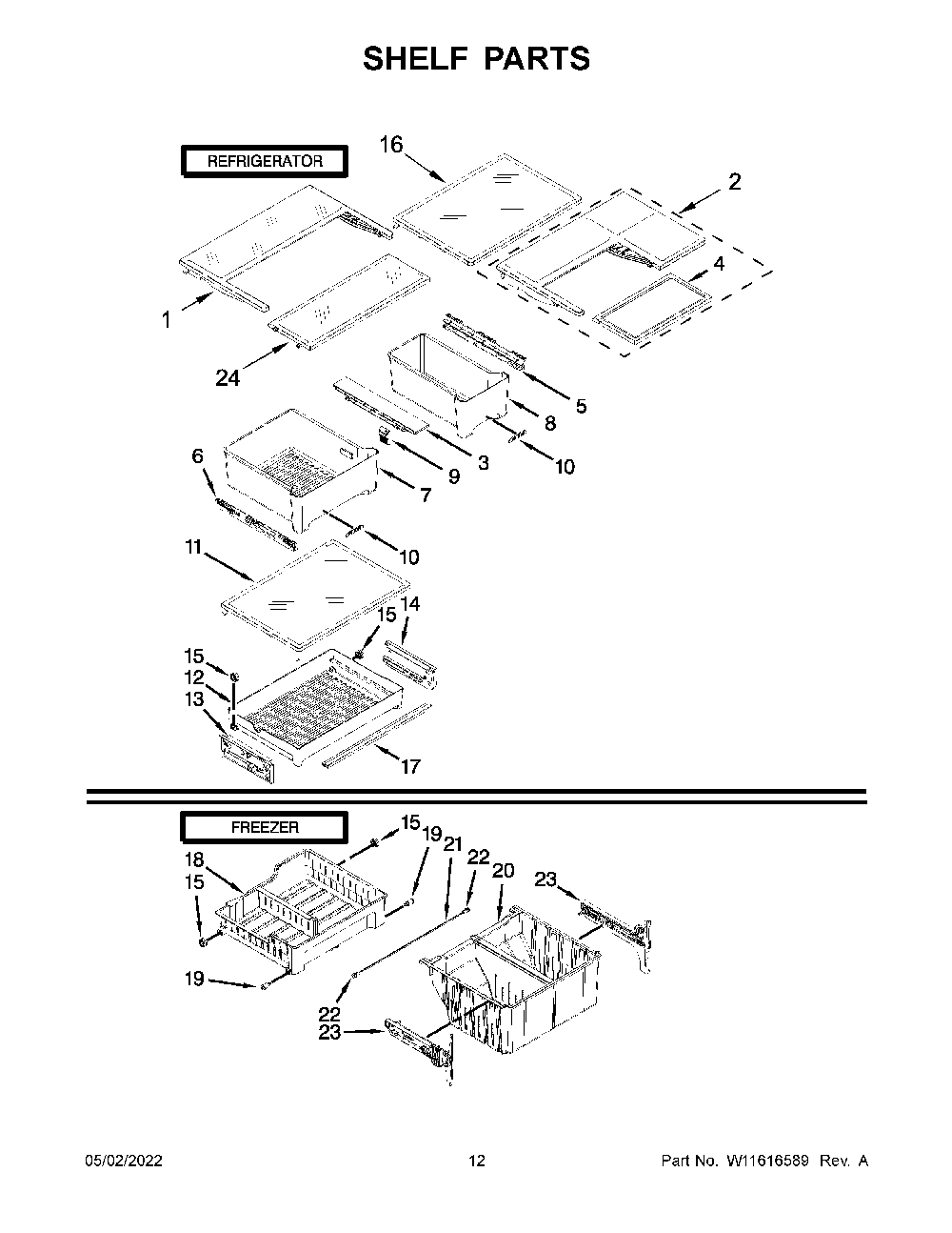 Shelf Parts Diagram and Parts List for KRFF300ESS02  KitchenAid Refrigerator