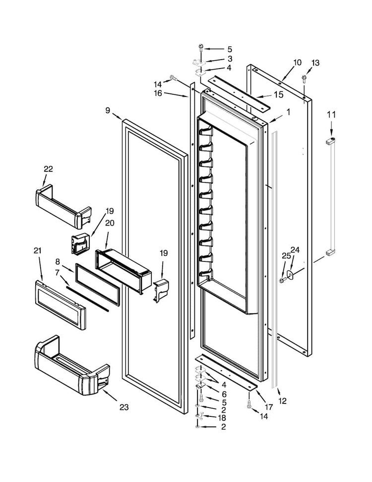 Refrigerator Door Parts Diagram and Parts List for KBSD602ESS00  KitchenAid Refrigerator