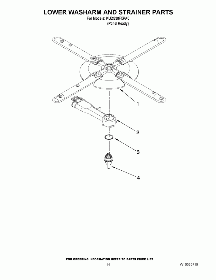 LOWER WASHARM AND STRAINER PARTS Diagram and Parts List for KUDS30FXPA0  KitchenAid Dishwasher