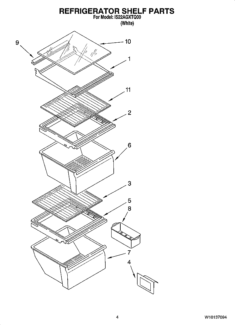 REFRIGERATOR SHELF PARTS Diagram and Parts List for IS22AGXTQ00  Inglis Refrigerator