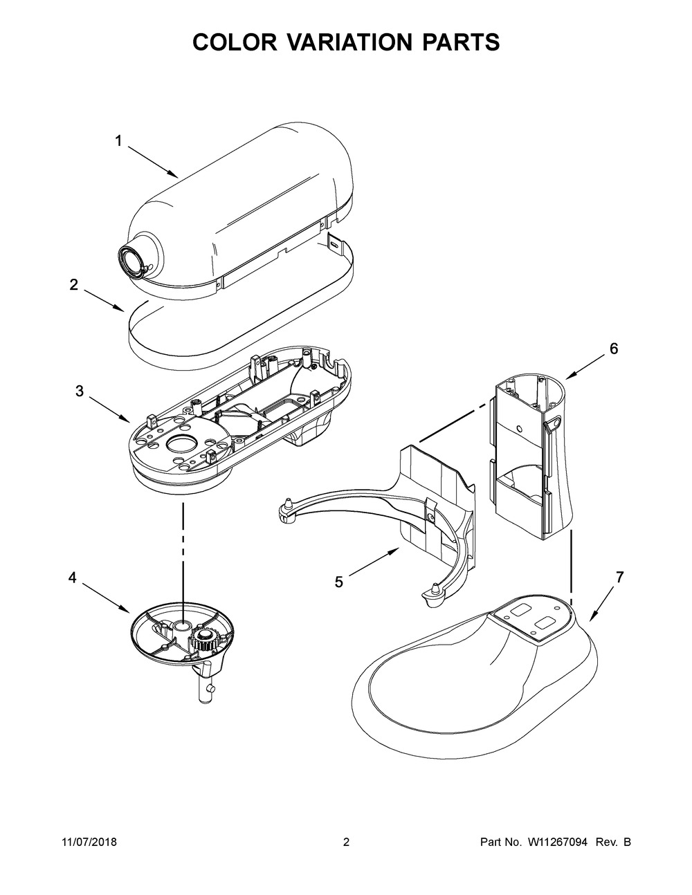 Color Variation Parts Diagram and Parts List for 3KSMC895TWH0  Whirlpool Mixer