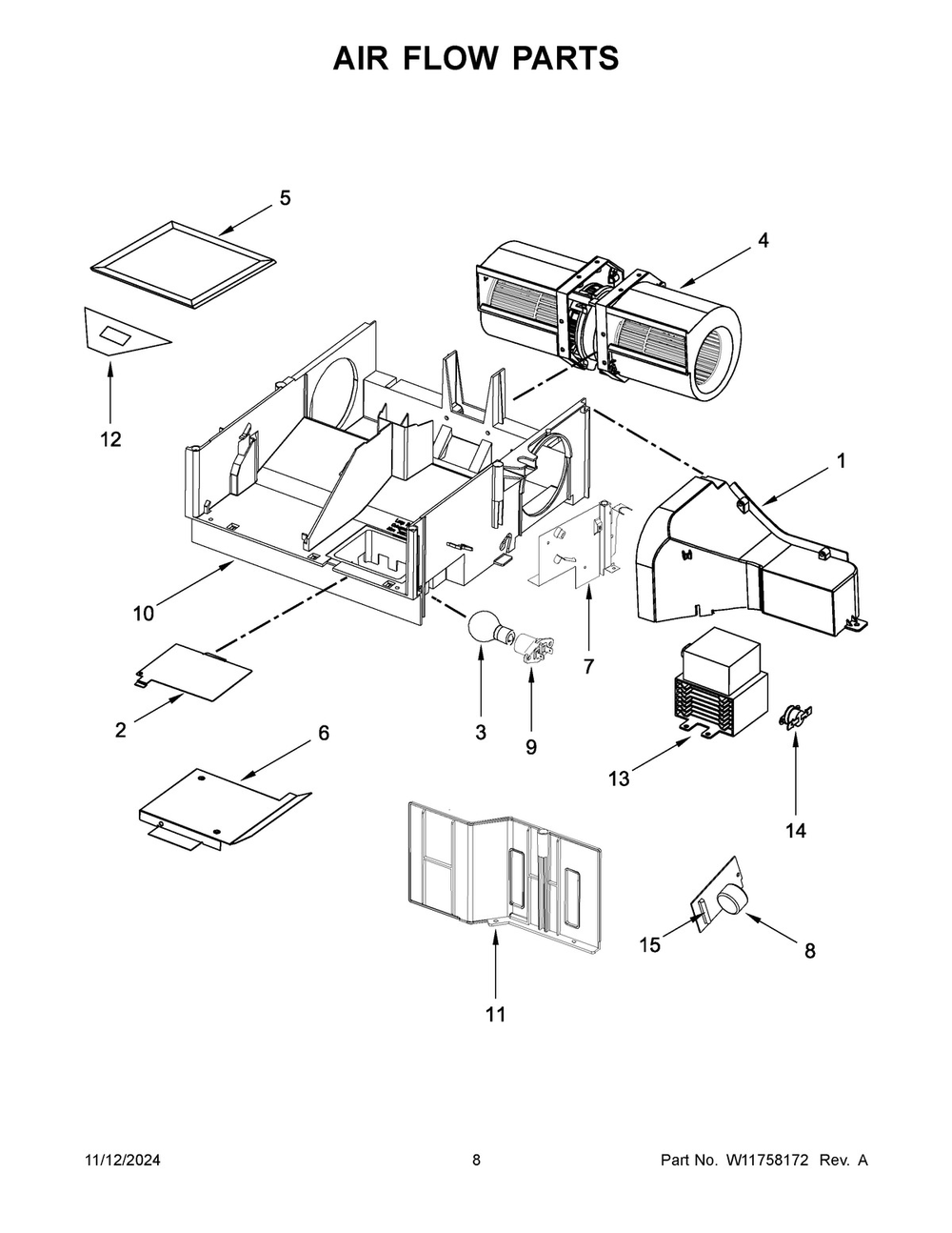 05 - Air Flow Parts Diagram and Parts List for WMH31017HZ11  Whirlpool Microwave