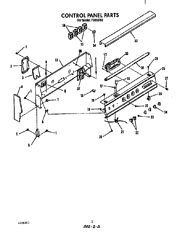Control Panel Diagram and Parts List for F9858*0  Roper Range