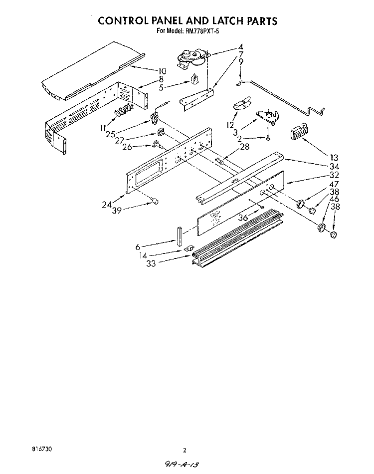 CONTROL PANEL AND LATCH Diagram and Parts List for RM778PXT5  Whirlpool Microwave Oven Combo