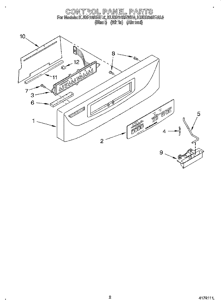 CONTROL PANEL Diagram and Parts List for KUDR24SEBL0  KitchenAid Dishwasher