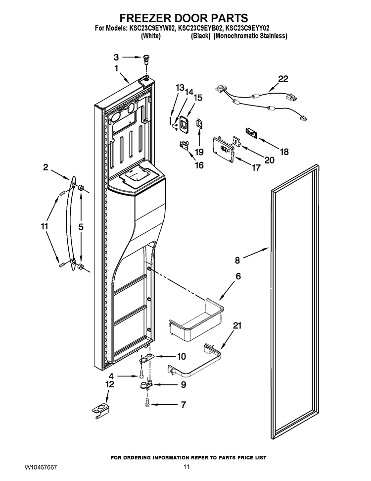 FREEZER DOOR PARTS Diagram and Parts List for KSC23C9EYB02  KitchenAid Refrigerator