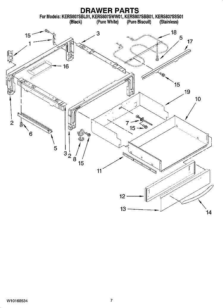 DRAWER PARTS Diagram and Parts List for KERS807SBB01  KitchenAid Range