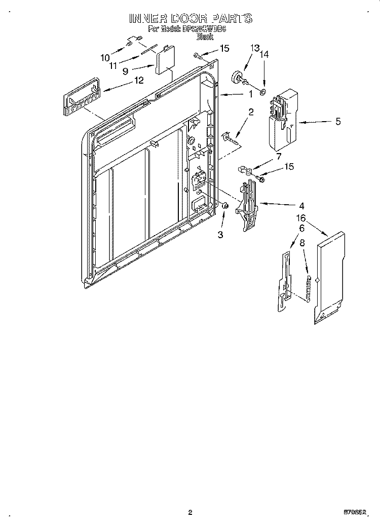 INNER DOOR Diagram and Parts List for DP920QWDB6  Whirlpool Dishwasher