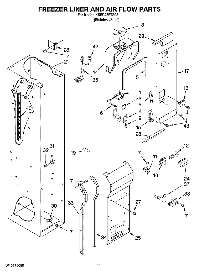 FREEZER LINER AND AIR FLOW PARTS Diagram and Parts List for KSSC48FTS02  KitchenAid Refrigerator