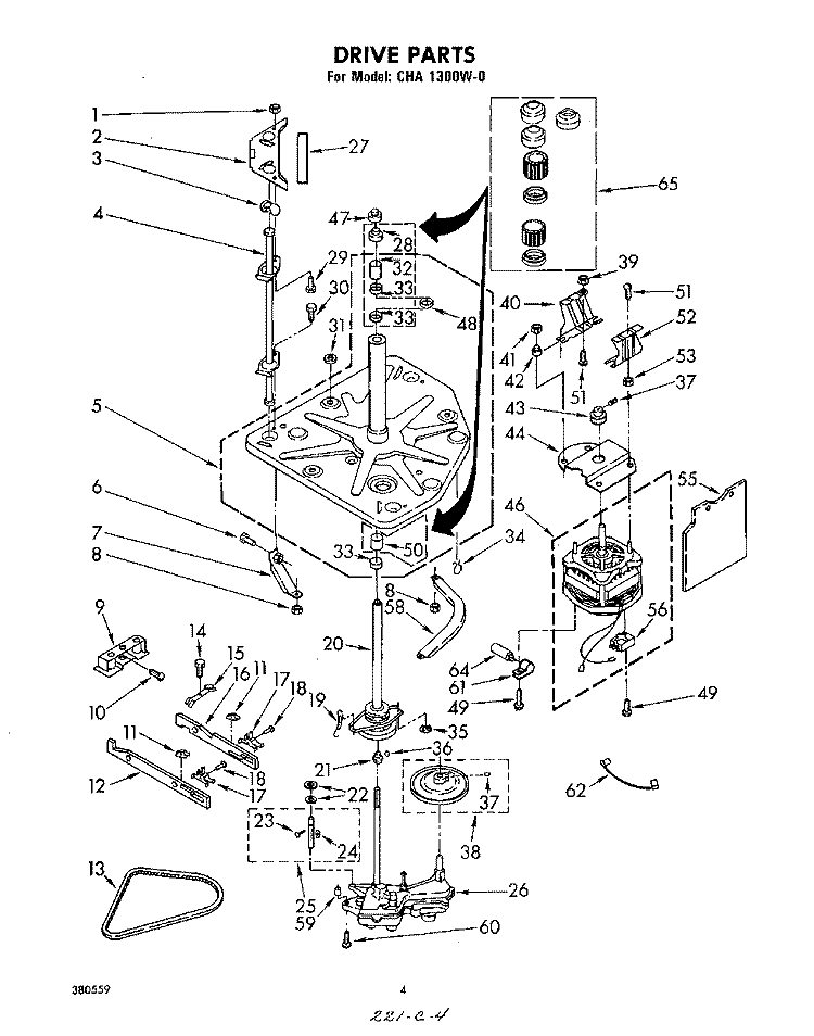 DRIVE Diagram and Parts List for CHA1300W0  Whirlpool Washer