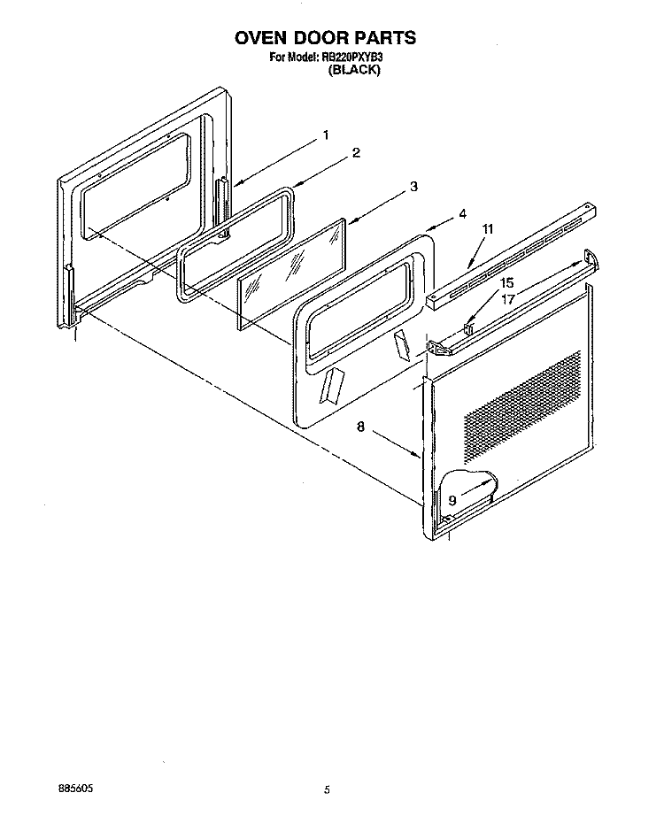 OVEN DOOR, OPTIONAL Diagram and Parts List for RB220PXYB3  Whirlpool Wall Oven