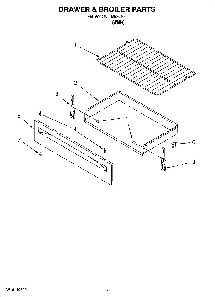 DRAWER & BROILER PARTS Diagram and Parts List for TME30100  Estate Range