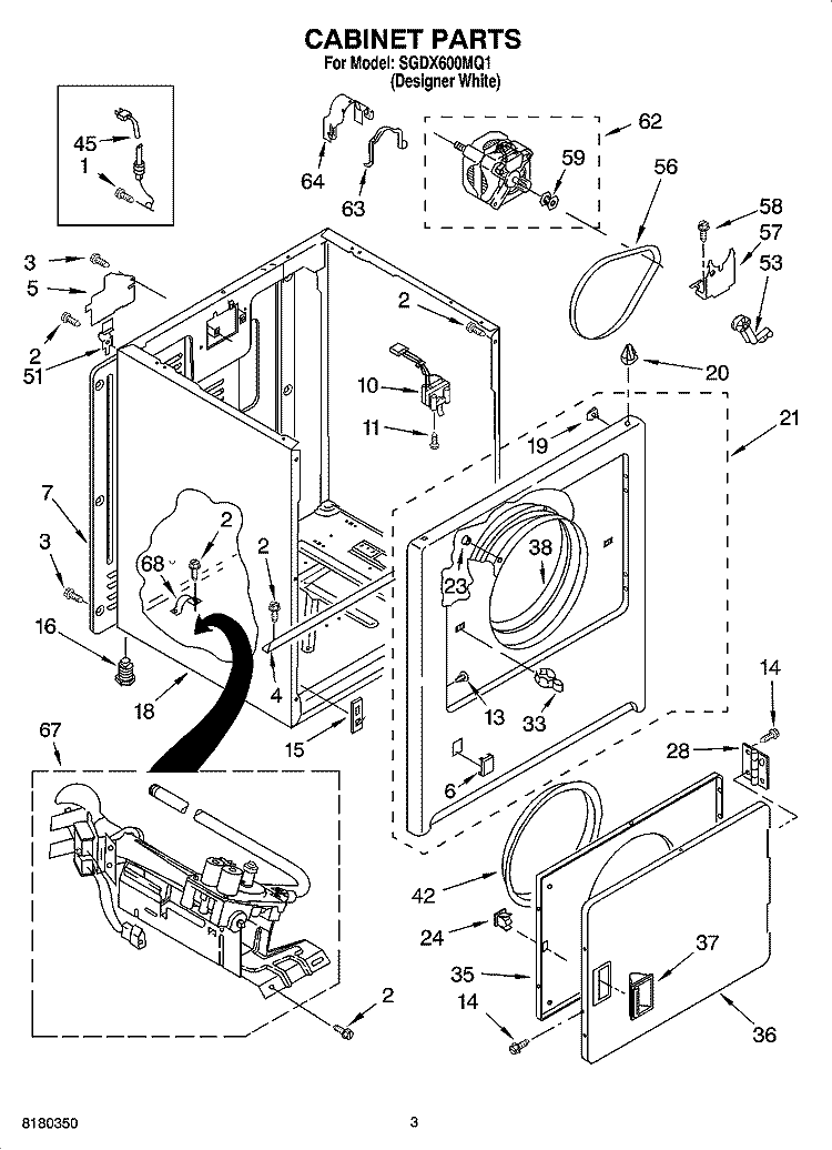 CABINET PARTS Diagram and Parts List for SGDX600MQ1  Whirlpool Dryer
