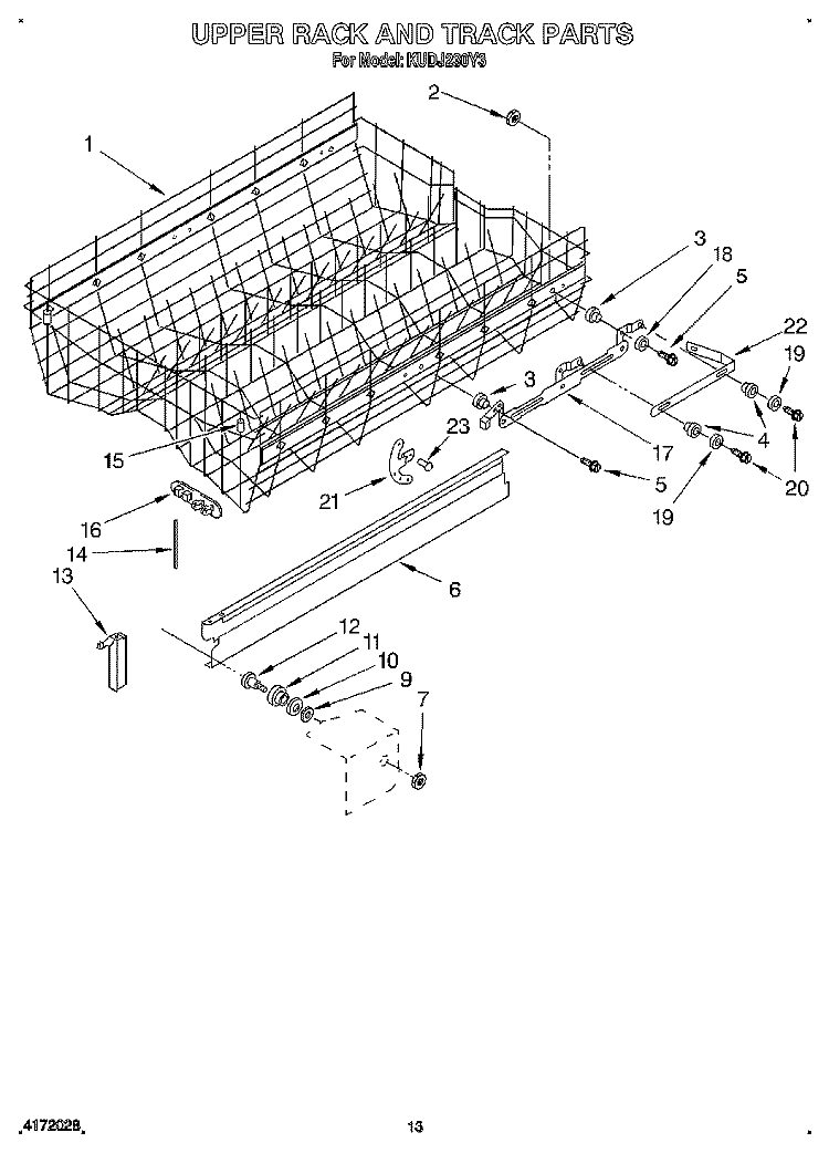UPPER RACK AND TRACK Diagram and Parts List for KUDJ230Y3  KitchenAid Dishwasher