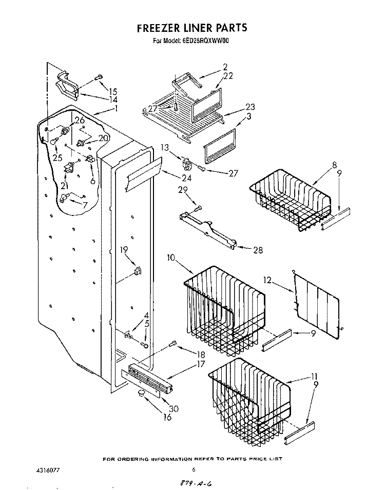 FREEZER LINER Diagram and Parts List for 6ED25RQXWW00  Whirlpool Refrigerator