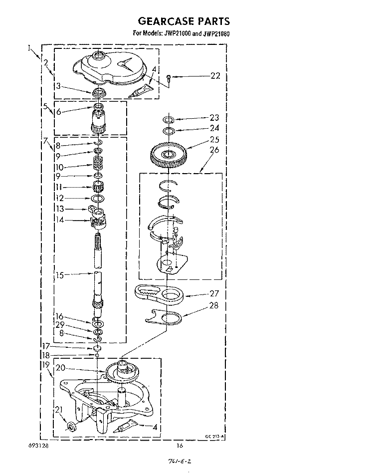 GEARCASE Diagram and Parts List for JWP21000  Whirlpool Washer Dryer Combo
