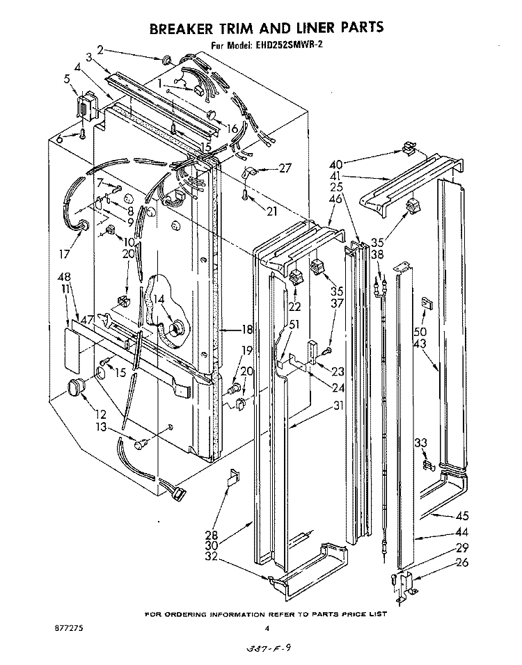 BREAKER TRIM AND LINER Diagram and Parts List for EHD252SMWR2  Whirlpool Refrigerator