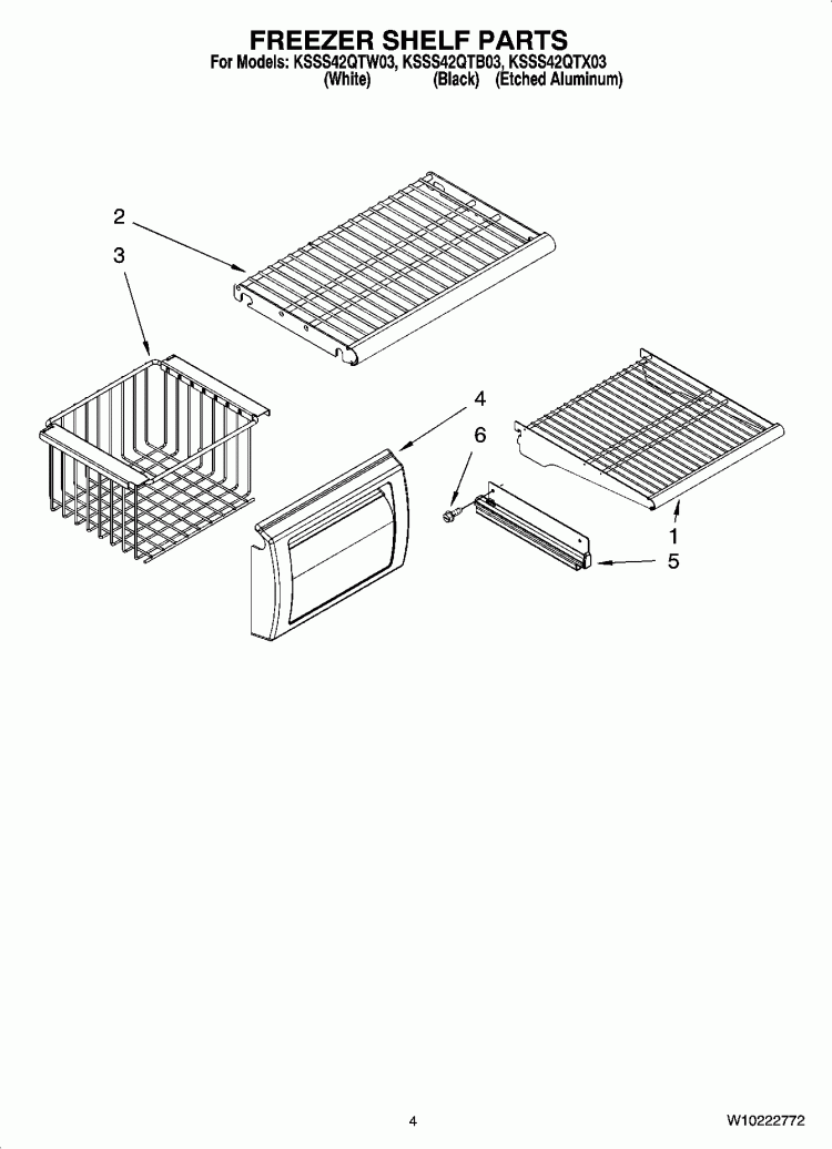 FREEZER SHELF PARTS Diagram and Parts List for KSSS42QTX03  KitchenAid Refrigerator