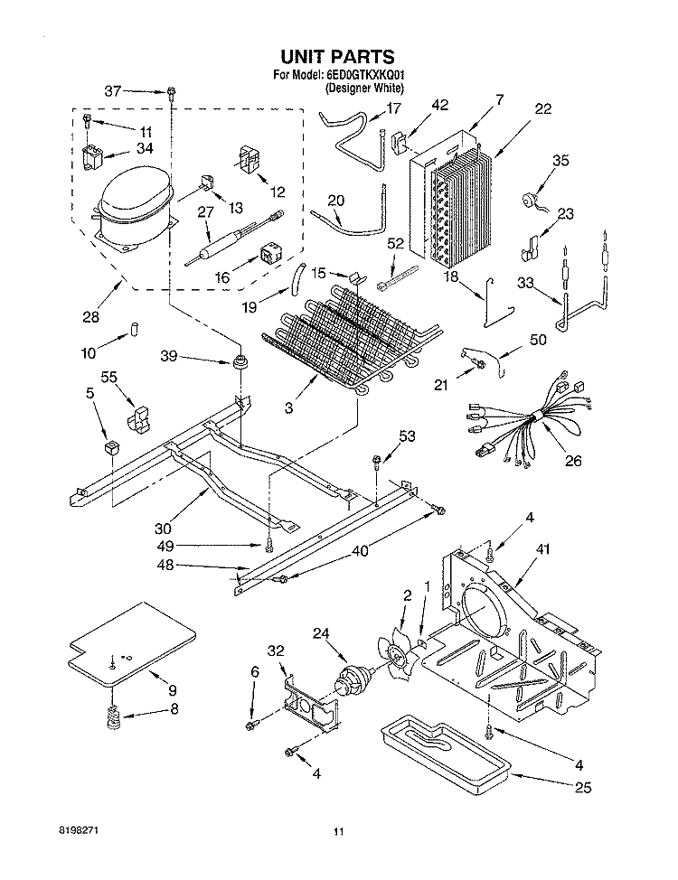 UNIT Diagram and Parts List for 6ED0GTKXKQ01  Whirlpool Refrigerator